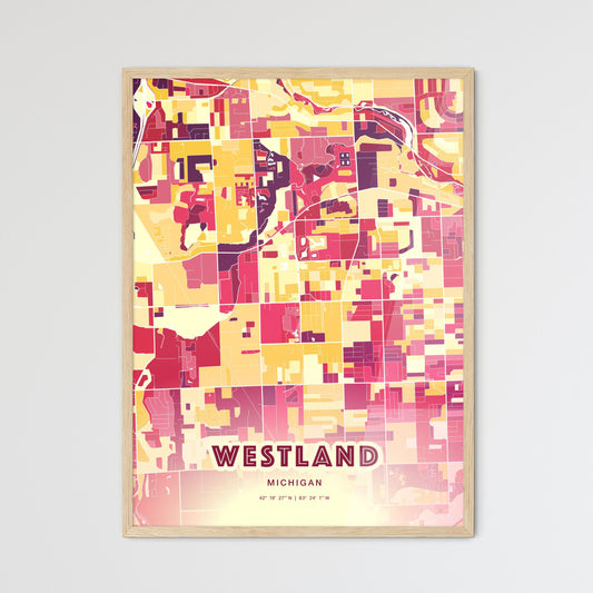 Colorful Westland Michigan Fine Art Map Hot Red