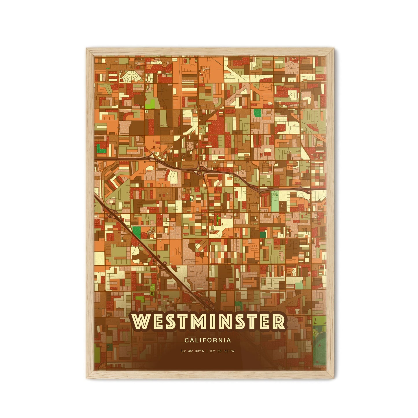 Colorful Westminster California Fine Art Map Farmhouse