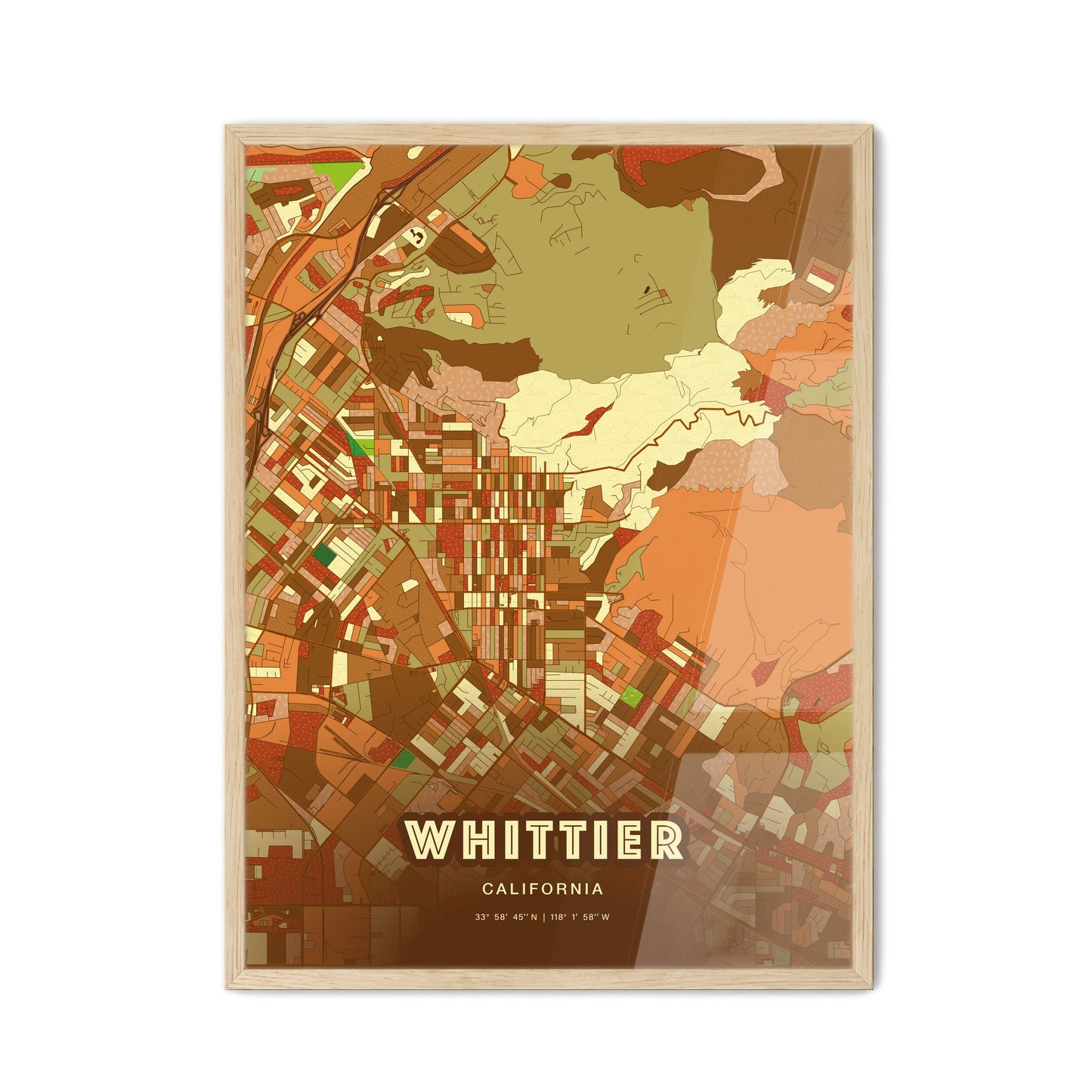Colorful Whittier California Fine Art Map Farmhouse