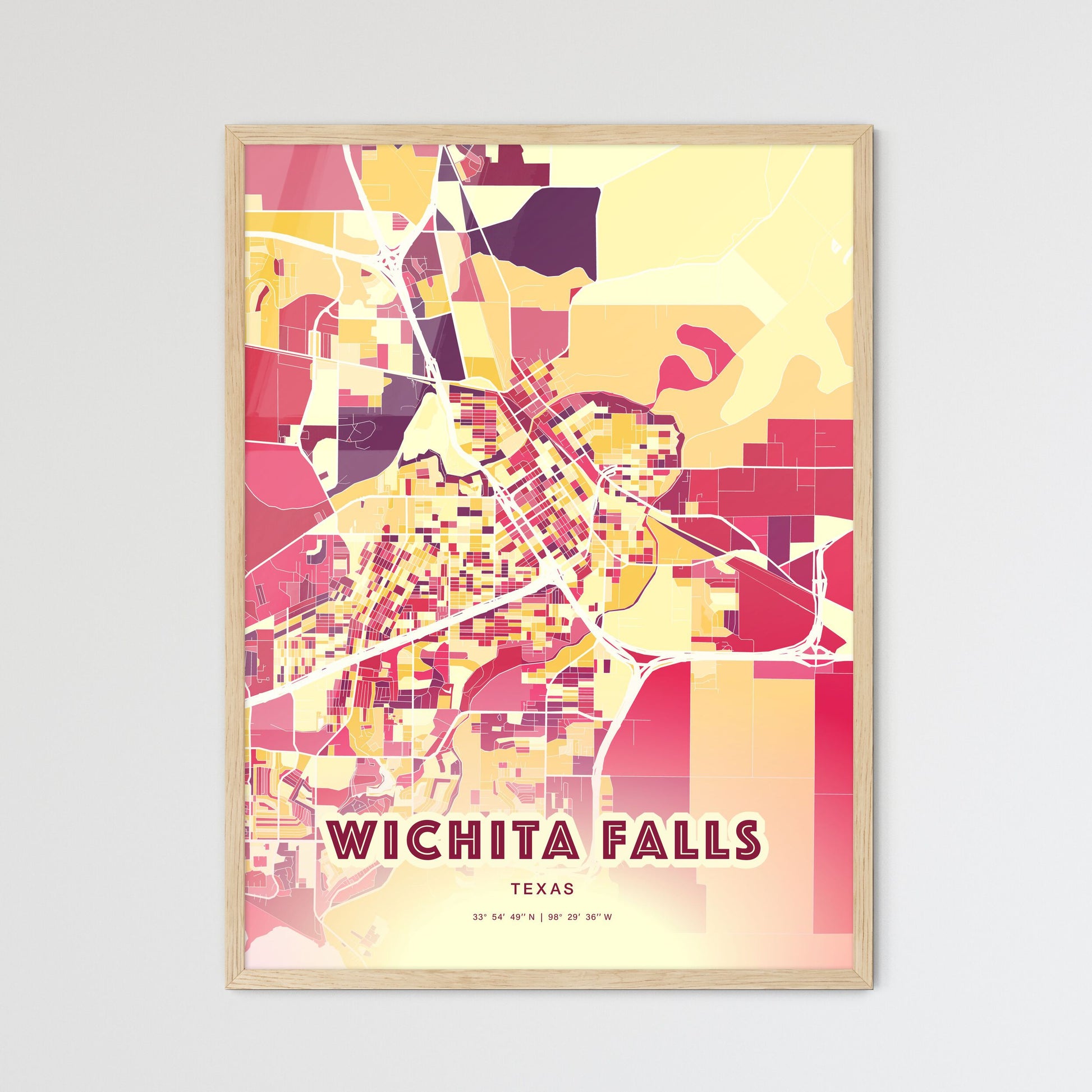 Colorful Wichita Falls Texas Fine Art Map Hot Red