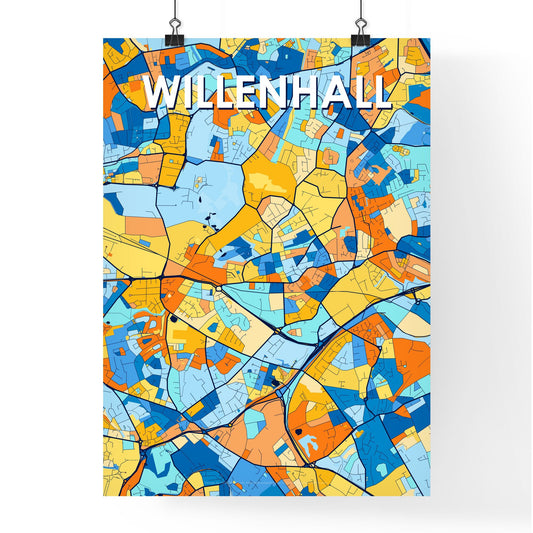 WILLENHALL ENGLAND Vibrant Colorful Art Map Poster Blue Orange