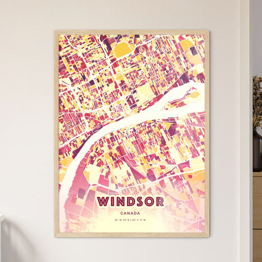 Colorful Windsor Canada Fine Art Map Hot Red
