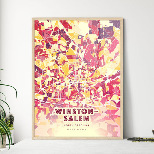 Colorful Winston–Salem North Carolina Fine Art Map Hot Red