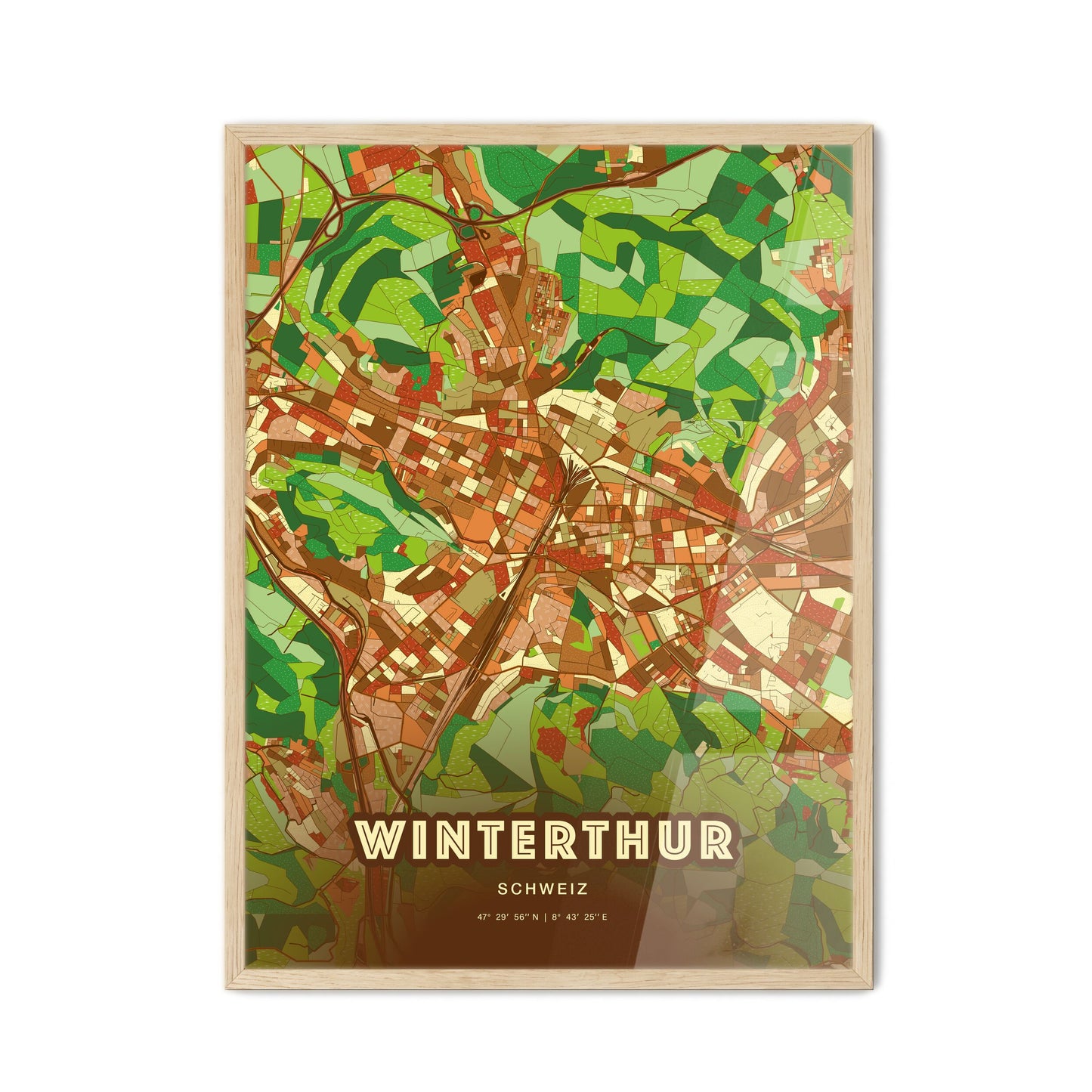 Colorful Winterthur Switzerland Fine Art Map Farmhouse