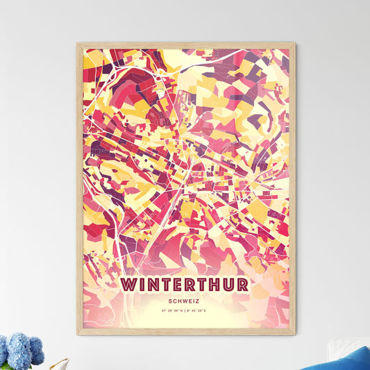 Colorful Winterthur Switzerland Fine Art Map Hot Red