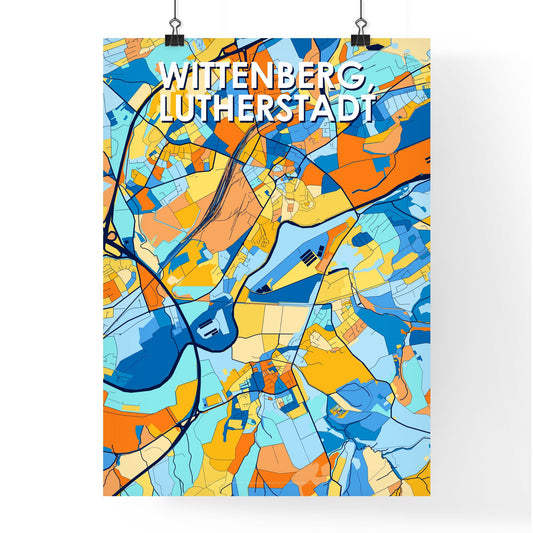 WITTENBERG, LUTHERSTADT GERMANY Vibrant Colorful Art Map Poster Blue Orange