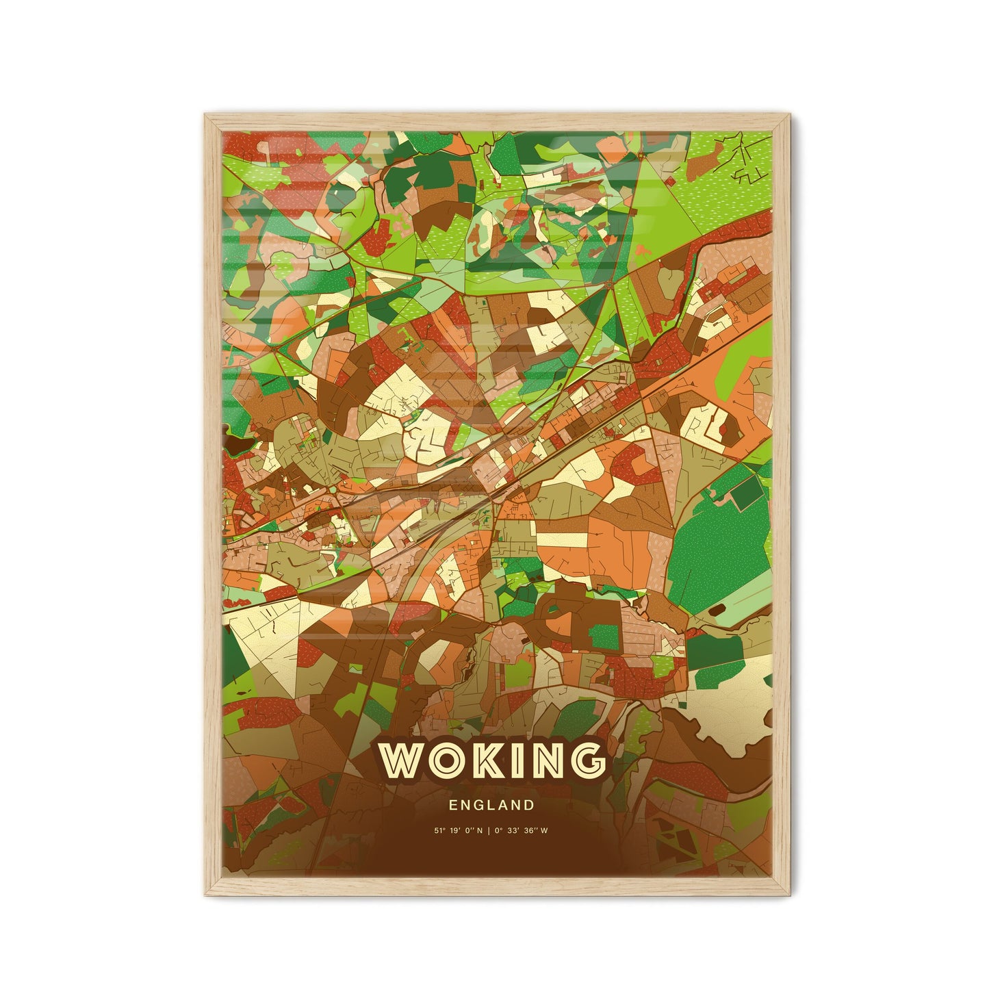 Colorful Woking England Fine Art Map Farmhouse