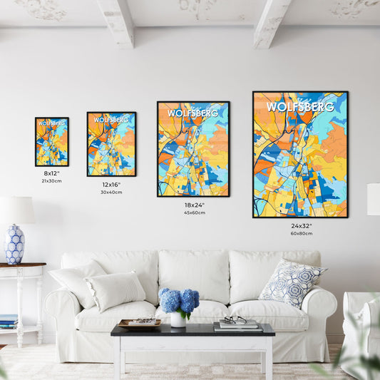 WOLFSBERG AUSTRIA Vibrant Colorful Art Map Poster Blue Orange