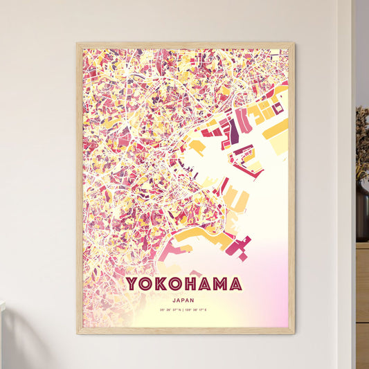 Colorful Yokohama Japan Fine Art Map Hot Red