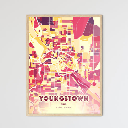 Colorful Youngstown Ohio Fine Art Map Hot Red