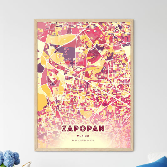 Colorful Zapopan Mexico Fine Art Map Hot Red