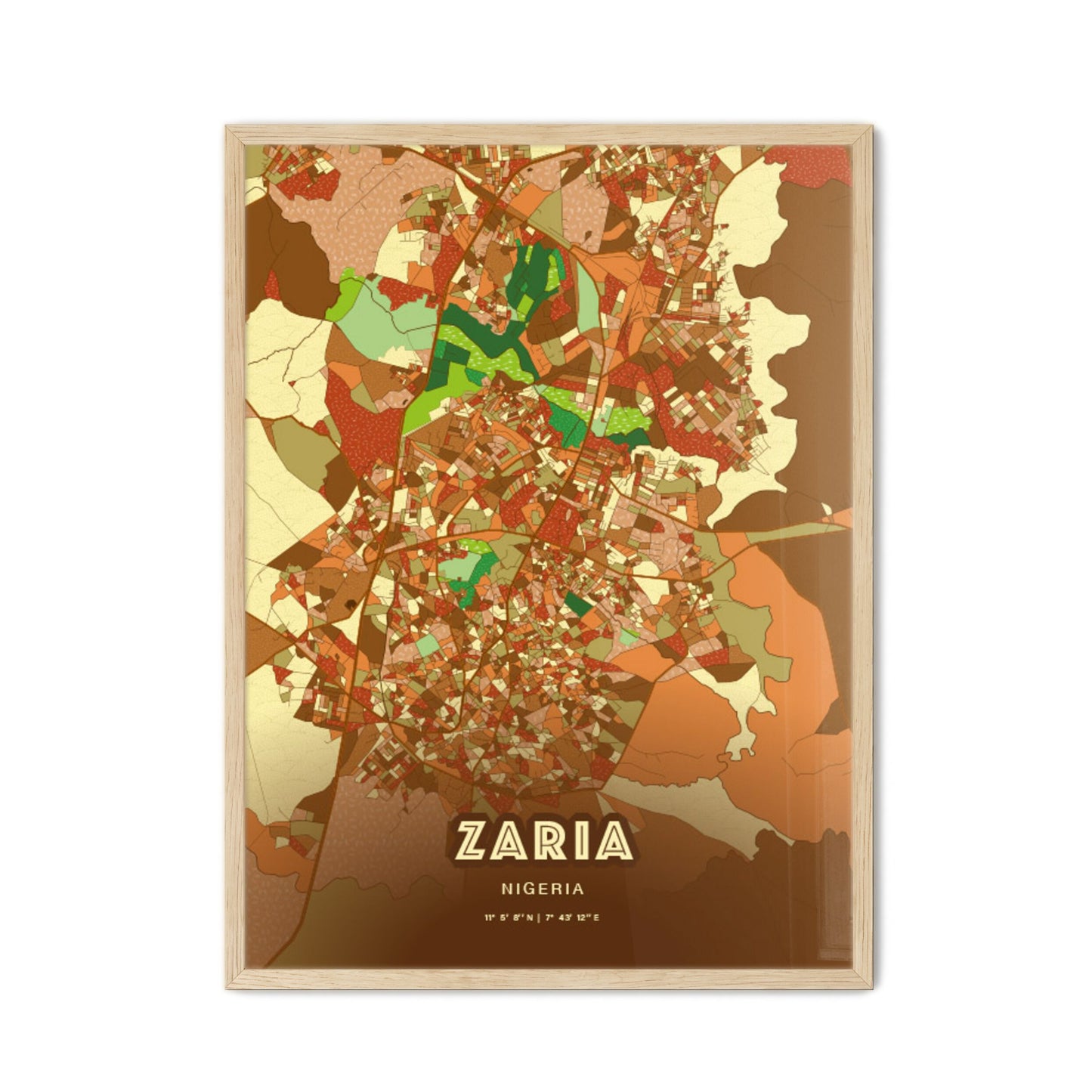 Colorful Zaria Nigeria Fine Art Map Farmhouse