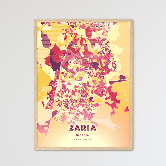 Colorful Zaria Nigeria Fine Art Map Hot Red
