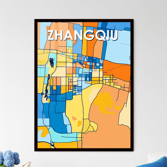 ZHANGQIU CHINA Vibrant Colorful Art Map Poster Blue Orange