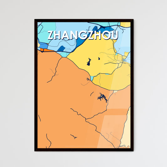 ZHANGZHOU CHINA Vibrant Colorful Art Map Poster Blue Orange