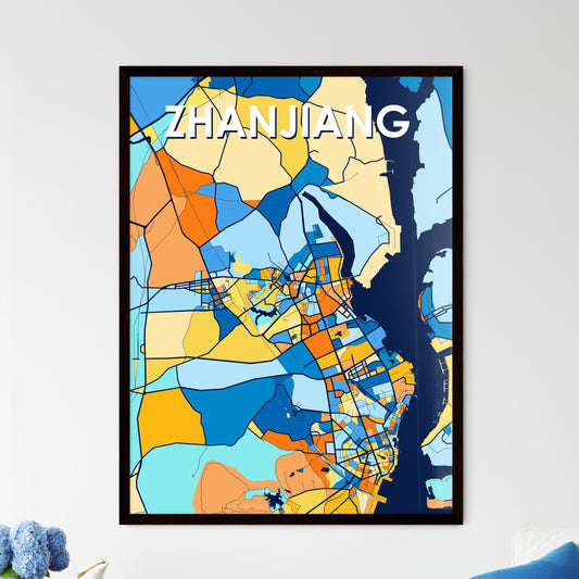 ZHANJIANG CHINA Vibrant Colorful Art Map Poster Blue Orange