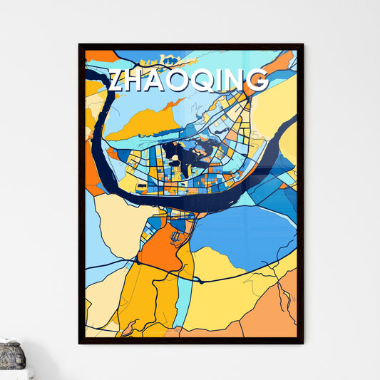 ZHAOQING CHINA Vibrant Colorful Art Map Poster Blue Orange