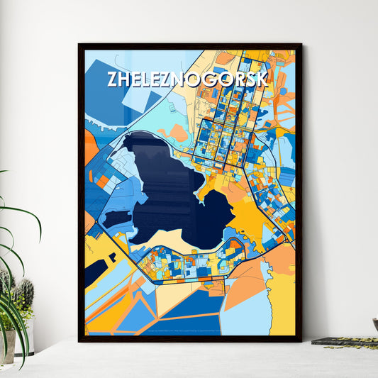 ZHELEZNOGORSK RUSSIA Vibrant Colorful Art Map Poster Blue Orange