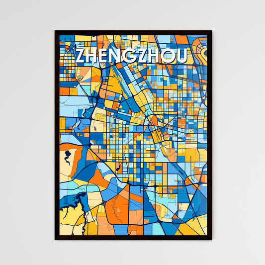 ZHENGZHOU CHINA Vibrant Colorful Art Map Poster Blue Orange