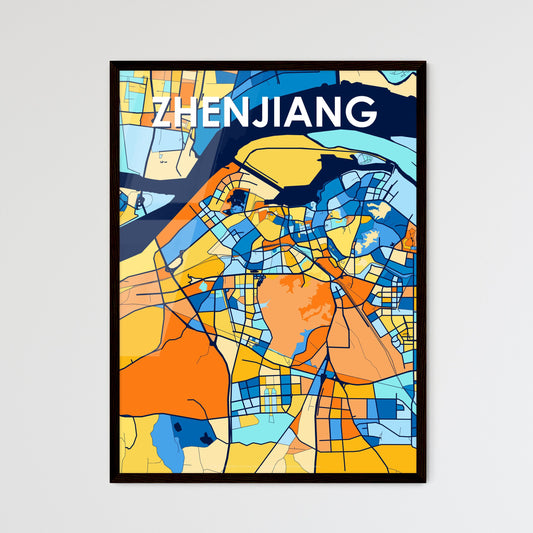 ZHENJIANG CHINA Vibrant Colorful Art Map Poster Blue Orange