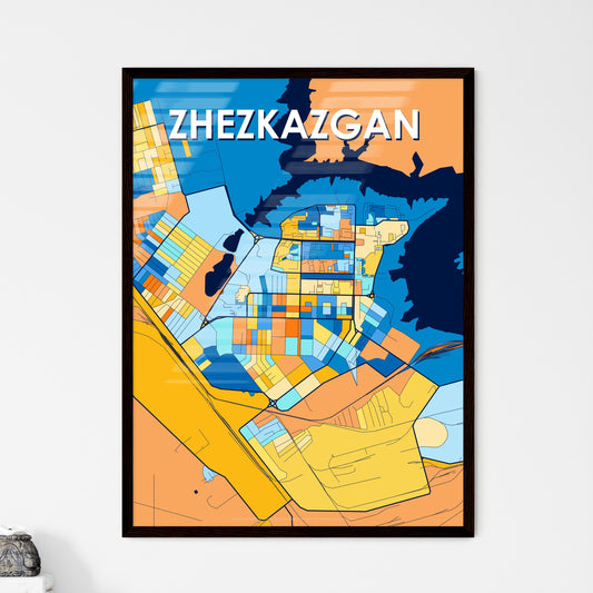ZHEZKAZGAN KAZAKHSTAN Vibrant Colorful Art Map Poster Blue Orange