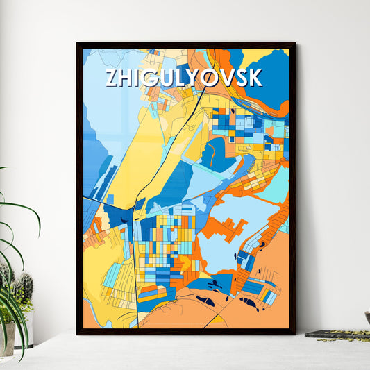 ZHIGULYOVSK RUSSIA Vibrant Colorful Art Map Poster Blue Orange