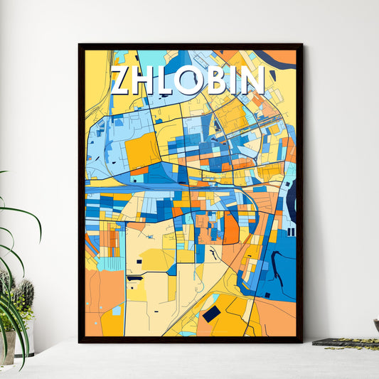 ZHLOBIN BELARUS Vibrant Colorful Art Map Poster Blue Orange