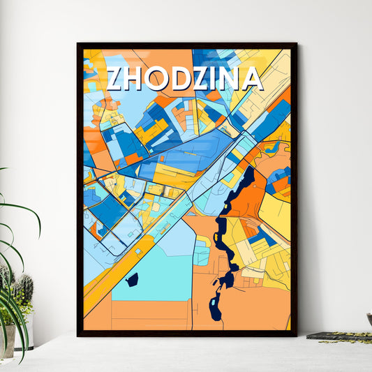 ZHODZINA BELARUS Vibrant Colorful Art Map Poster Blue Orange
