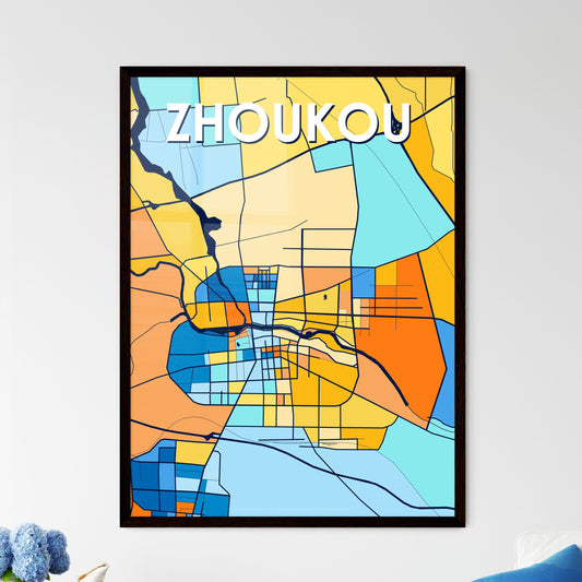 ZHOUKOU CHINA Vibrant Colorful Art Map Poster Blue Orange