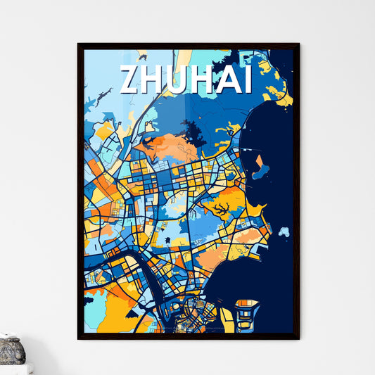ZHUHAI CHINA Vibrant Colorful Art Map Poster Blue Orange