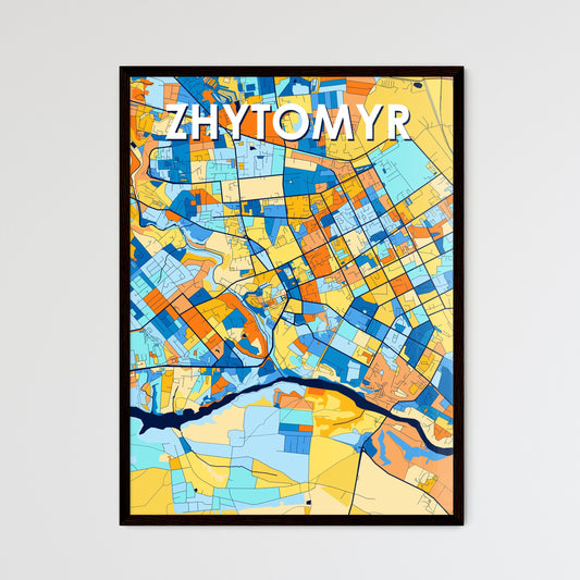 ZHYTOMYR UKRAINE Vibrant Colorful Art Map Poster Blue Orange