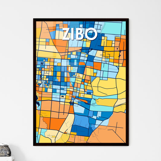 ZIBO CHINA Vibrant Colorful Art Map Poster Blue Orange
