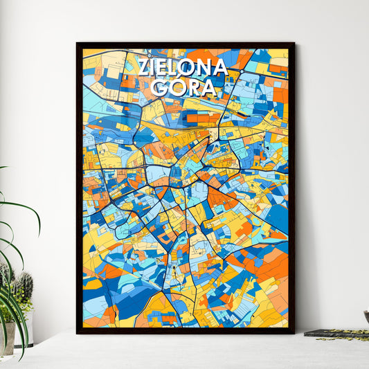 ZIELONA GÓRA POLAND Vibrant Colorful Art Map Poster Blue Orange