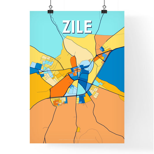 ZILE TURKEY Vibrant Colorful Art Map Poster Blue Orange