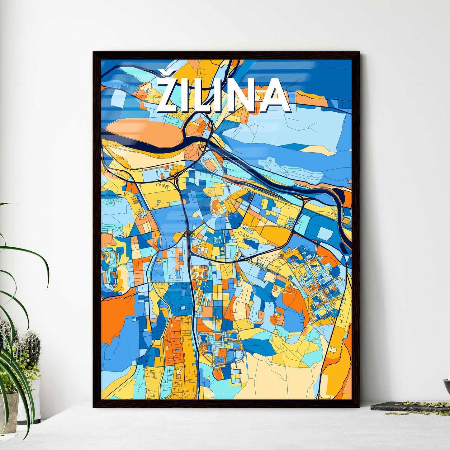 ŽILINA SLOVAKIA Vibrant Colorful Art Map Poster Blue Orange