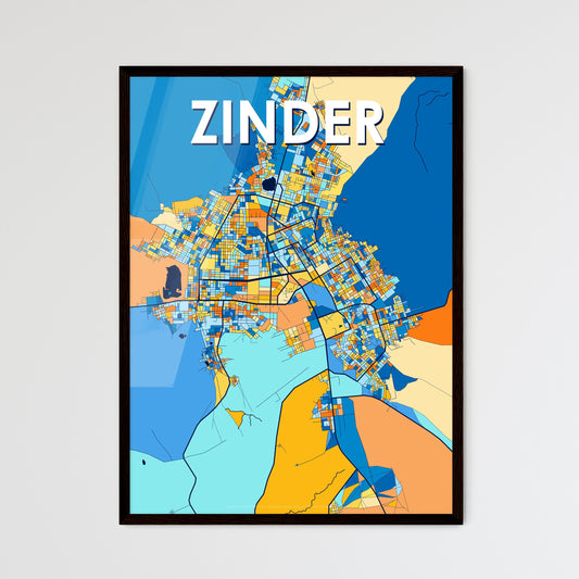 ZINDER NIGER Vibrant Colorful Art Map Poster Blue Orange