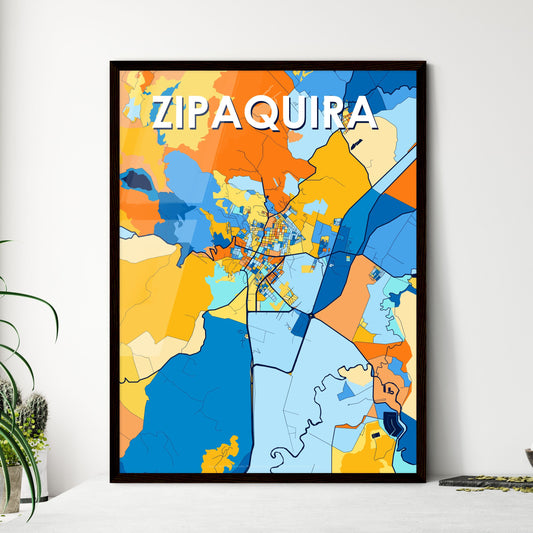 ZIPAQUIRA COLOMBIA Vibrant Colorful Art Map Poster Blue Orange