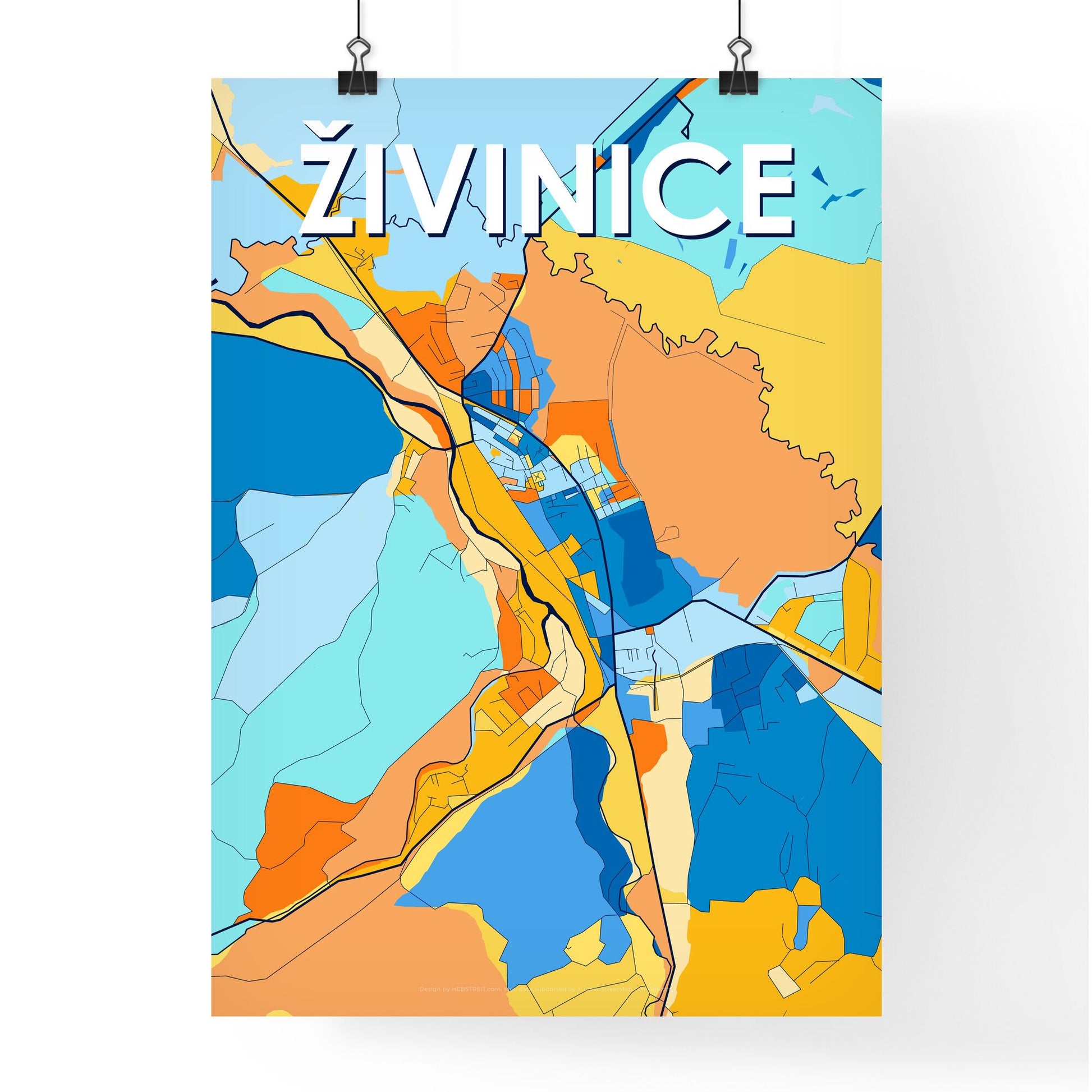 ŽIVINICE BOSNIA AND HERZEGOVINA Vibrant Colorful Art Map Poster Blue Orange