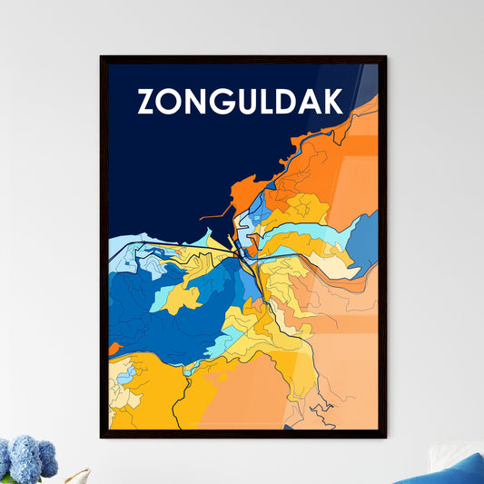 ZONGULDAK TURKEY Vibrant Colorful Art Map Poster Blue Orange