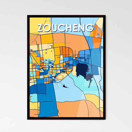 ZOUCHENG CHINA Vibrant Colorful Art Map Poster Blue Orange