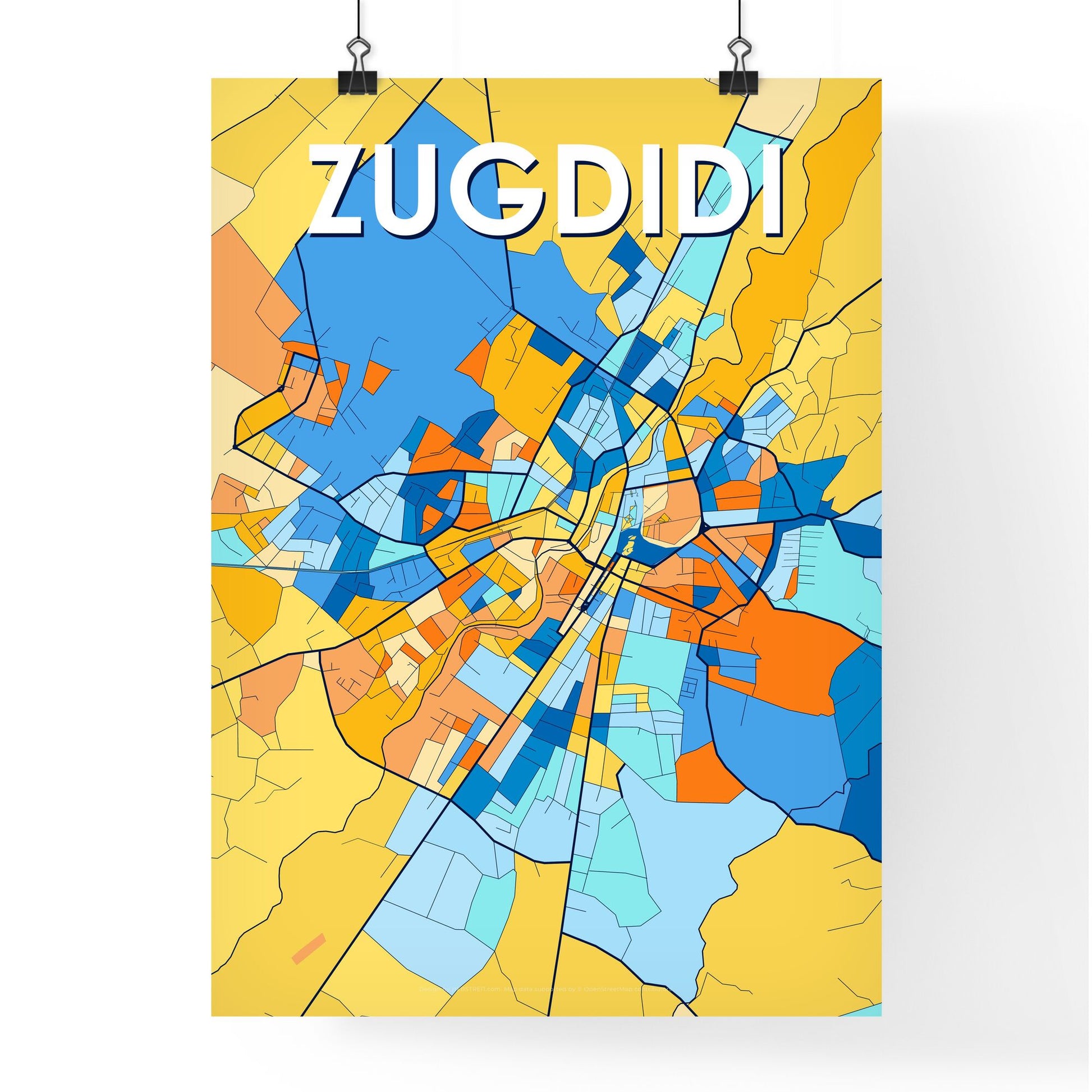 ZUGDIDI GEORGIA Vibrant Colorful Art Map Poster Blue Orange