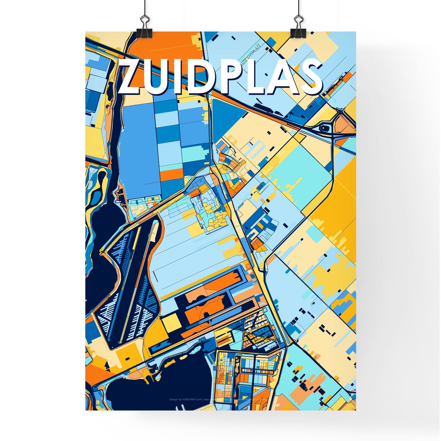 ZUIDPLAS NETHERLANDS Vibrant Colorful Art Map Poster Blue Orange