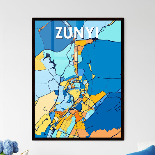 ZUNYI CHINA Vibrant Colorful Art Map Poster Blue Orange