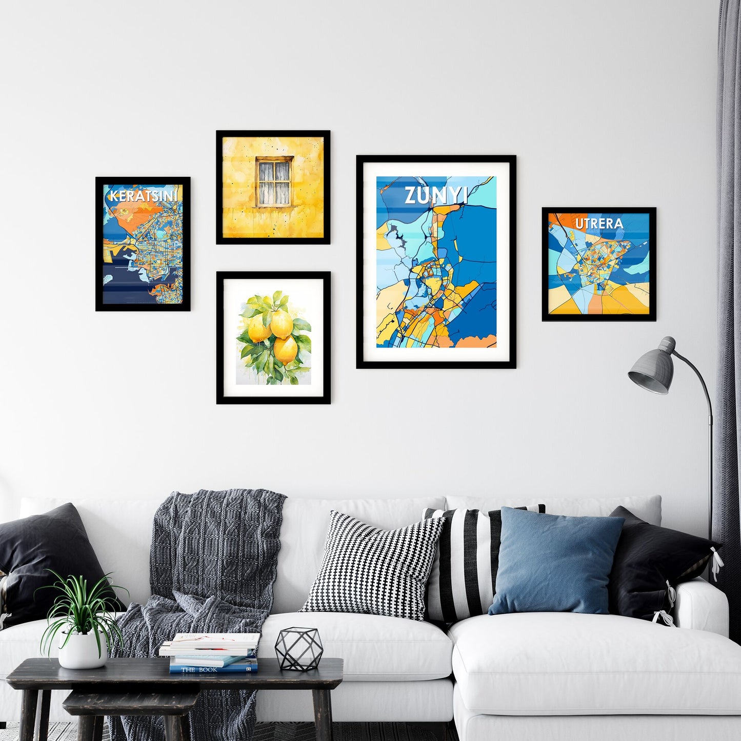 ZUNYI CHINA Vibrant Colorful Art Map Poster Blue Orange