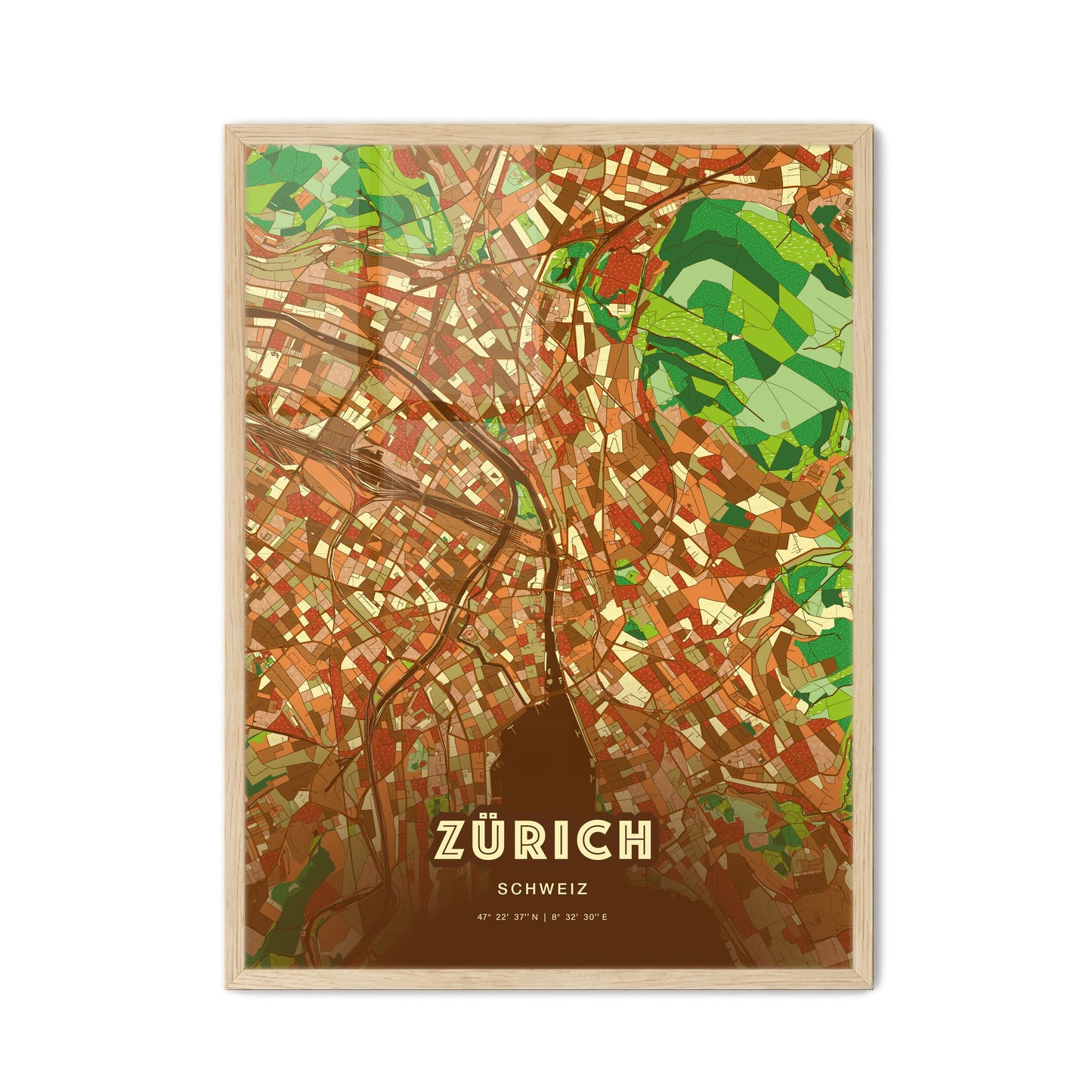 Colorful Zürich Switzerland Fine Art Map Farmhouse