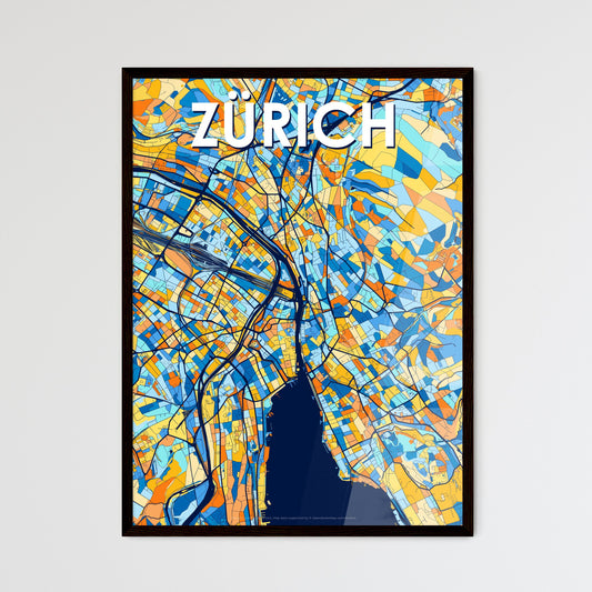 ZÜRICH SWITZERLAND Vibrant Colorful Art Map Poster Blue Orange