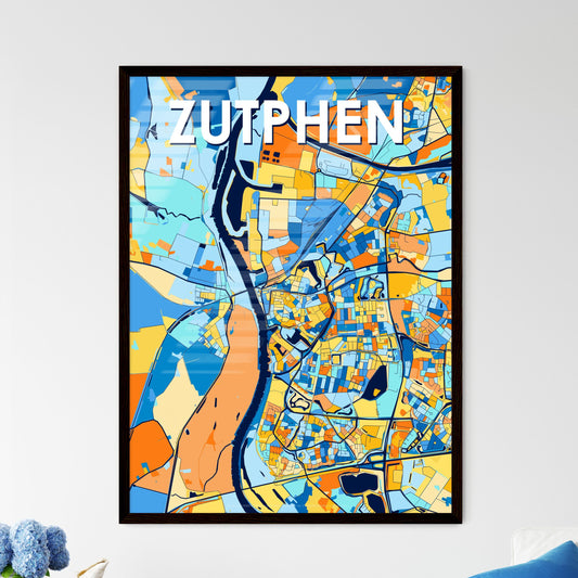 ZUTPHEN NETHERLANDS Vibrant Colorful Art Map Poster Blue Orange