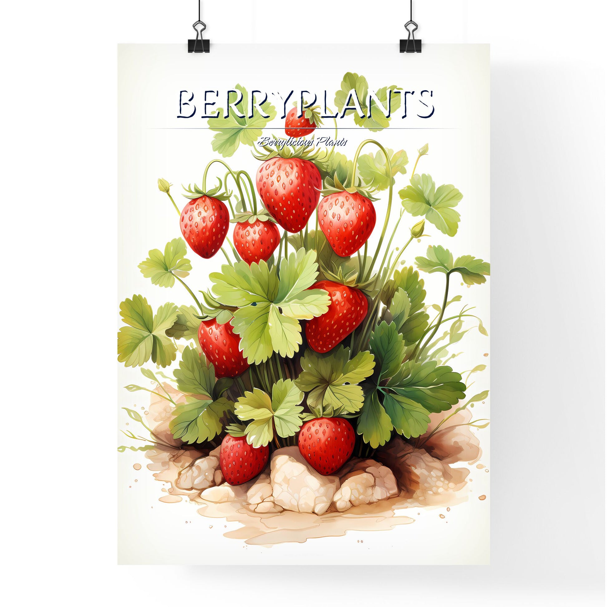 A Painting Of A Plant With Red Berries And Leaves Default Title