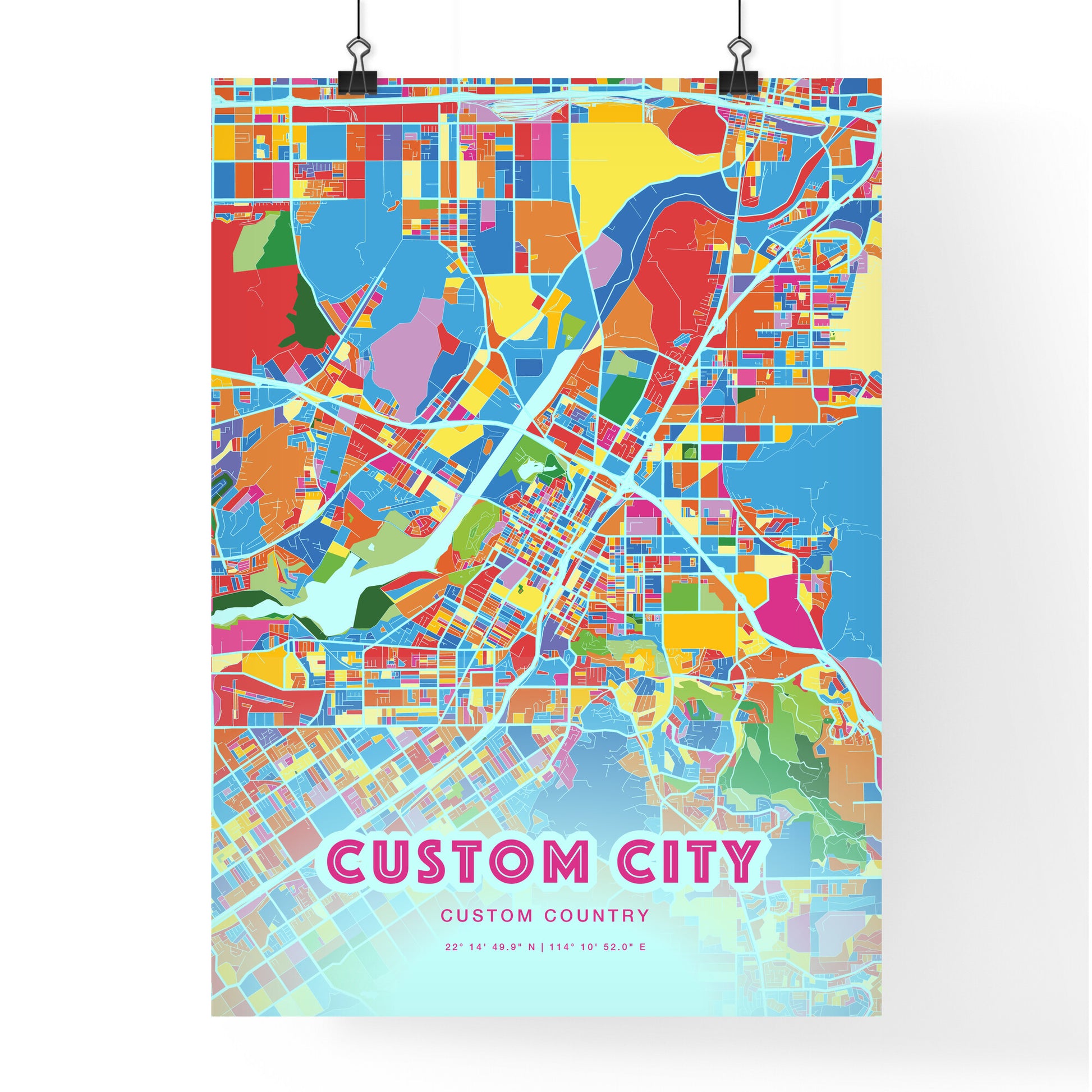 Custom CRAZY COLORFUL City Map Two-toned Creative Hometown City Poster - Design your own map poster now!