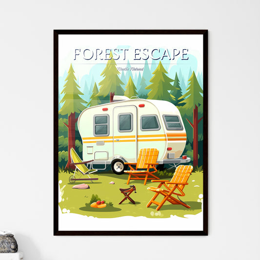 Camper Trailer And Chairs In A Forest Art Print Default Title